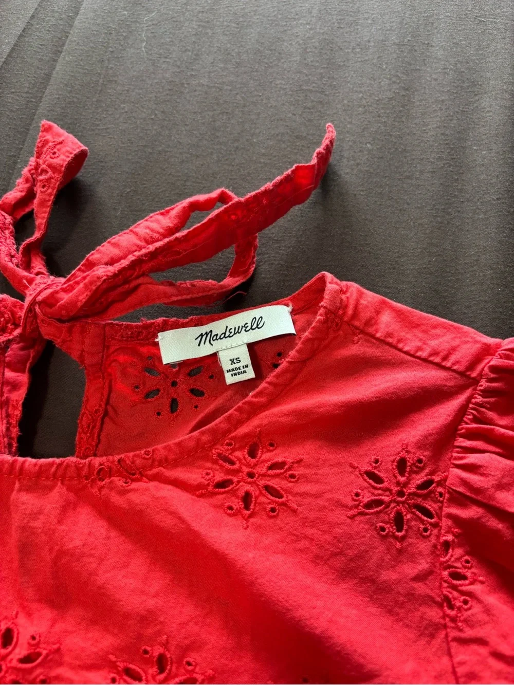 Madewell Red Eyelet Peplum Blouse
